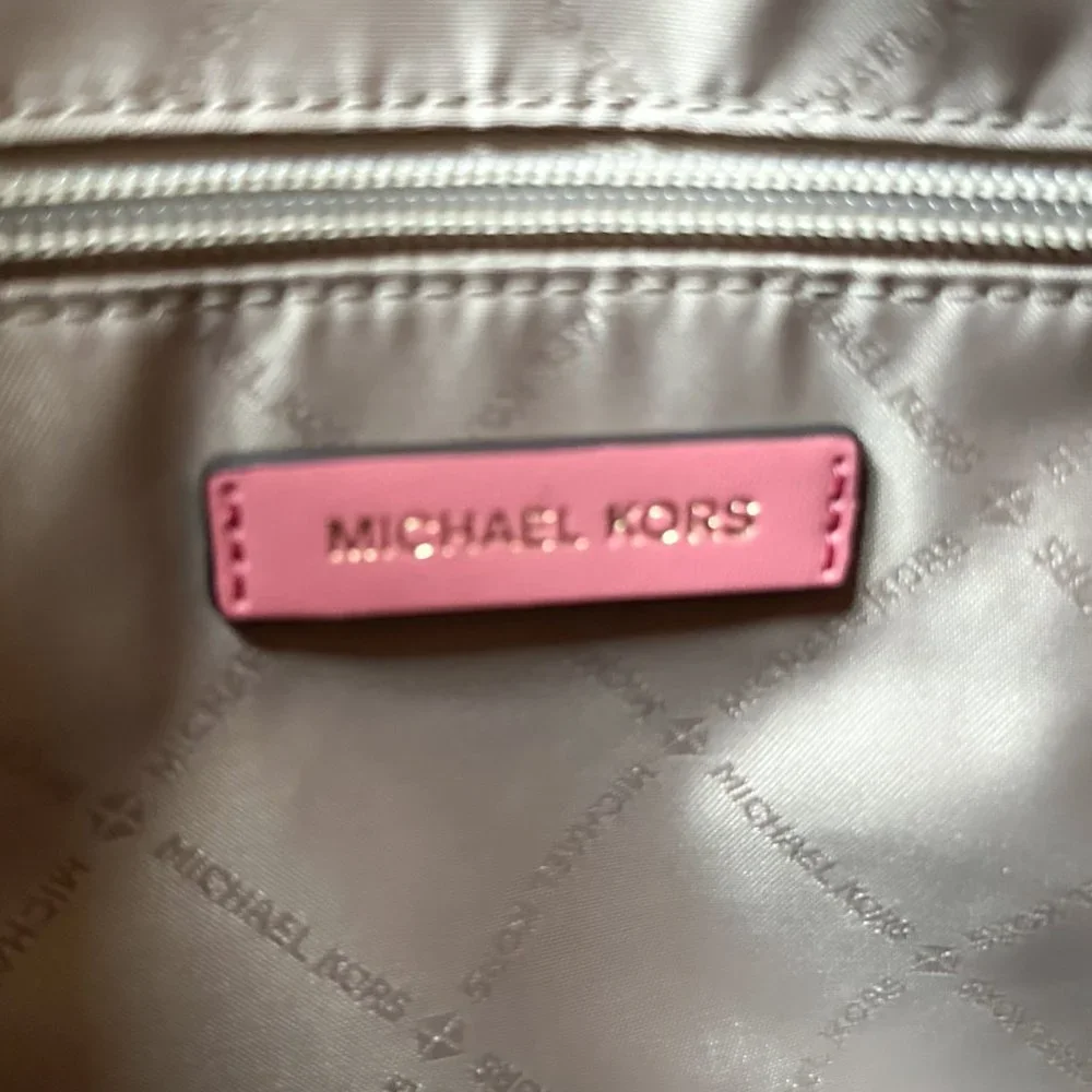 Michael Kors Pink Trim Logo Satchel with Adjustable Strap